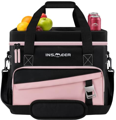 INSMEER Glacière pliable avec coque rigide et 4 porte-gobelets - 55 | Glacière souple de 40 L, 100 % étanche, isotherme, sac isotherme portable pour plage, voyage, camping, pique-nique