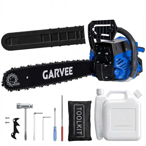 Garvee Performance supérieure – Trôneçonneuse thermique 58cc, guide 50cm, moteur 2 temps, double réservoir, système anti-vibration, poignée antidérapante – Coupe, élagage, jardinage – 5800 Bleu