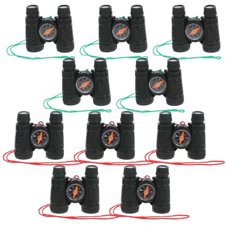 POPETPOP 10pcs Kids Binocular with Compass, Mini Outdoor Sightseeing Telescope Set for Camping, Party Bag, And Travel