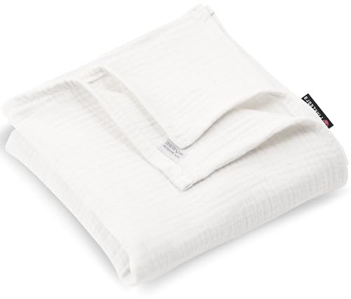 PinkZebra Coperta per bambini in mussola bio-double garza, 100 x 75 cm, 100% cotone biologico, prodotto in UE, certificazione GOTS, bianco