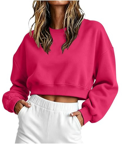Sweatshirts for Women UK 2026 Ladies Sweatshirt without Hood Solid Long Sleeve Cropped Tops Casual Plus Size Lightweight Holiday Tops Fit Pullover Sweatshirts without Pocket Fall Winter Sweatshirt