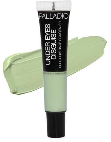Palladio Full Coverage Concealer, Under Eyes Disguise, Creamy Face and Eye Concealer, Evens Skin Tone, Conceals Blemishes, Dark Circles and Fine Lines, Use with Concealer Brush, Green Tea