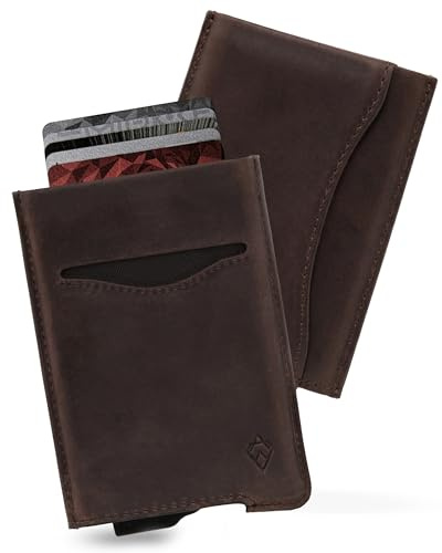 AKIELO Porte Cartes RFID Blocage avec Coffret Cadeau – Porte Cartes Cuir Élégant et Portefeuille Homme – Protection Carte Bancaire sans Contact (Alpha - Édition Cuir Moka Foncé)