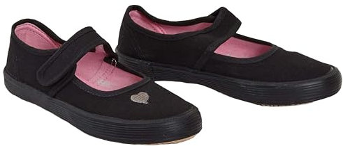 shelikes Girls Boys School PE Pumps Gym Black Trainers Touch Fastening Dance Plimsolls (Black Heart, 13 UK Child)