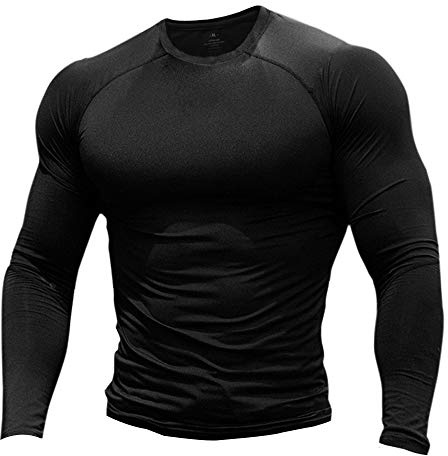 Muscle Alive Uomo Magro Stretto Compressione Livello Base Manica Corta Maglietta Bodybuilding Top Poliestere e Spandex 9309 Nero XL