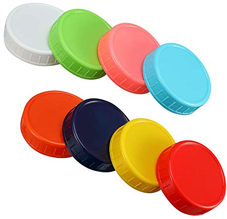 RuishiLinh 8 Pcs Colored Plastic Mason Jar Lids - 70 mm Regular Mouth Canning Jar Lids with Anti-Scratch Surface