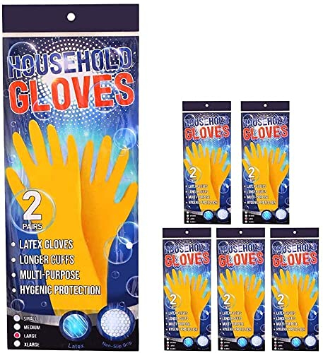 12X PAIRES DE GANTS DE NETTOYAGE MÉNAGERS JAUNES PROTECTION HYGIÉNIQUE DES MAINS – GANTS DURABLES POUR UN USAGE QUOTIDIEN (MOYEN)