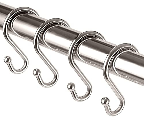Metal Shower Curtain Hooks，Set of 12 Rings，Rust Resistant S Shaped Hooks Hangers for Shower Curtains, Kitchen Utensils, Clothing, Towels, etc. (Nickel)