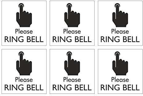 Set of 6 Stickers. Please Ring Bell Signs. Perfect for Doors or Shop counters. Self Adhesive. Each Sticker is 120mm x 120mm.
