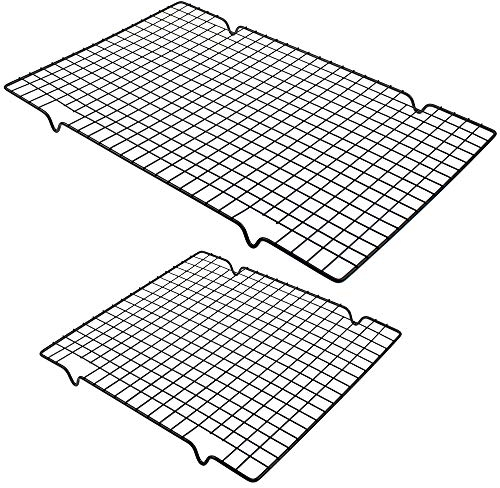 UBERMing Cremagliera di Raffreddamento 2 Pezzi Griglia Raffreddamento Antiaderente Dolci per Torte Griglia di Raffreddamento 2 Dimensioni 40x25,5x2 cm / 28x25,5x2 cm - Nero (Acciaio Carbonio)