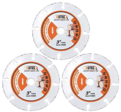 BGTEC Carbide Wood Cutting Disc, 3pcs 75MM Vacuum Brazed Carbide Cut-off Wheel Blade for Wood Board, Gypsum Board, Rubber Pipe, Plastic