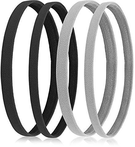 Sibba 4 Stück Sport Stirnband Elastisch Dünn rutschfest Silikongriff Skinny Yoga Training Sport-Stirnbänder Fußball Schweißband Kopfbedeckung für Jungen Männer Mädchen Frauen