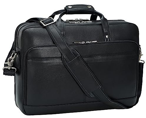 Masa Kawa Black Leather Briefcase for Men 17 Laptop Business Messenger Bag