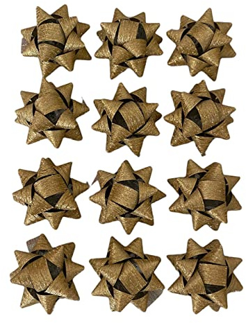 Coccarde X Regalo, Fiocchi per Regali di Natale, Fiocchetti per Pacchetti Regalo Autoadesivi, Stelle Decorative per San Valentino, Pasqua e ogni ricorrenza, Diametro 4,5CM Adesivo 2CM 12 PZ ORO