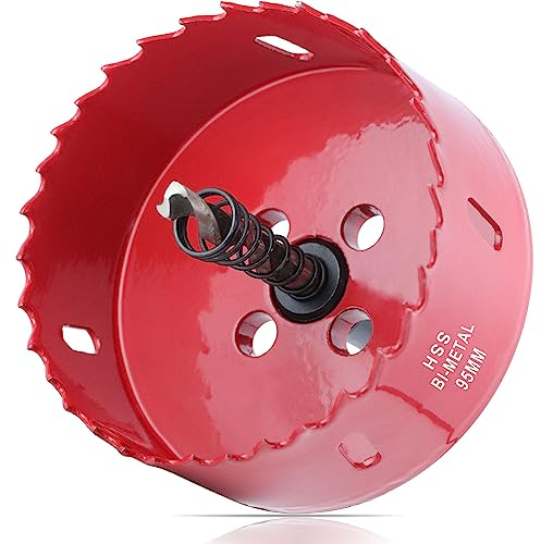 GarHWAL HSS M42 - Sega a tazza in metallo bi-metallo, 95 mm, con adattatore e trapano di centraggio, ideale per legno, plastica, cartongesso, compensato e metalli, profondità di taglio fino a 32 mm