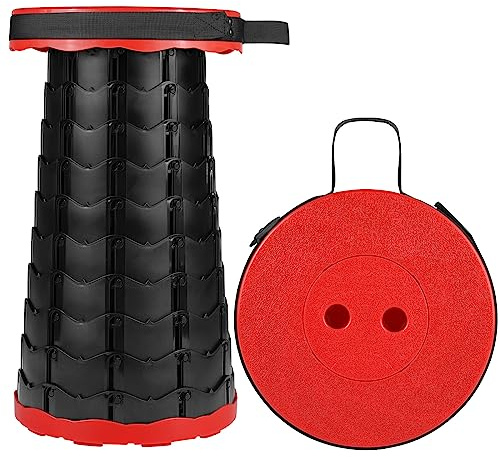 Diealles Shine Taburete Telescópico Portátil, Taburete Plegable Camping con Gran Capacidad de Carga, Ajustable Taburete Telescópico para Cámping Pesca Jardín, Rojo