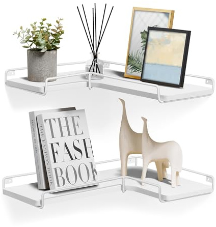 VASAGLE Corner Shelves, Set of 2 L-Shaped Wall Floating Shelves