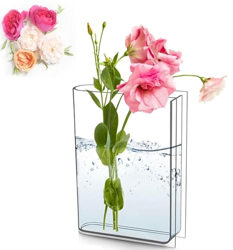 Creative Clear Book Vase for Flowers - Acrylic Shaped Plastic Vase for Floral Arrangement and Aesthetic Home Bookshelf Room Decor
