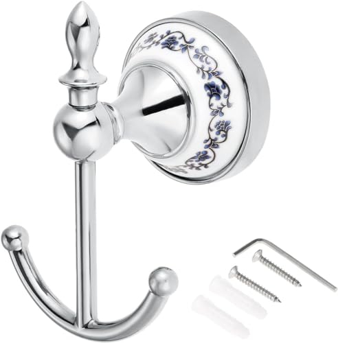 DRELD Dekorative Garderobenhaken aus Zinklegierung u. Keramik, Nostalgie Retro Handtuchhaken, Keramik Handtuchhaken, Landhausstil Garderobenhaken für Badezimmer (Silber)