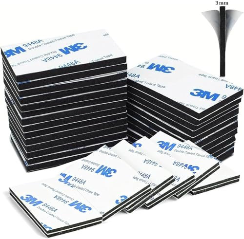 CANOPUS Almohadillas adhesivas negras de doble cara resistentes, 48 unidades de 50 mm x 30 mm, almohadillas de espuma adhesivas 3M impermeables, almohadillas adhesivas gruesas para pared, almohadillas