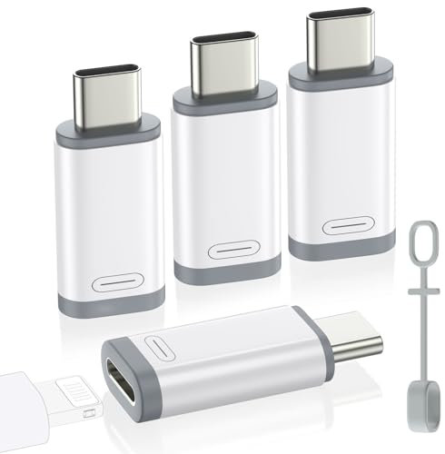 MoKo Lightning auf USB C Adapter für iPhone 17 Air 16 16e 15 Pro Max Plus, iPad, Galaxy S25/S24-4Stück Adapter Lightning auf USB C mit Laden Datenübertragung, Nicht für Audio/OTG, Weiß/Grau