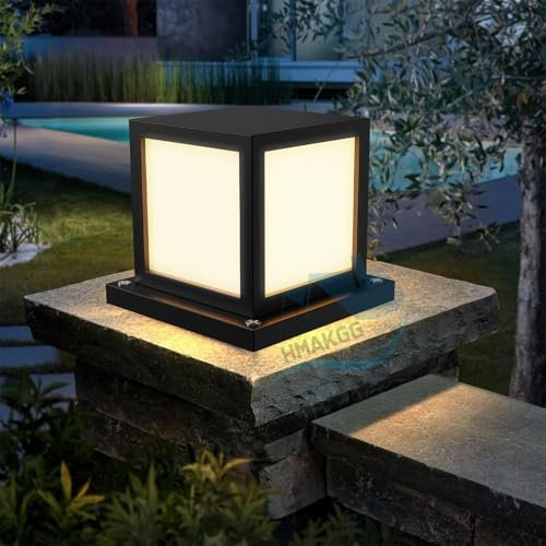 HMAKGG Sockelleuchte Außen LED - Pollerleuchte Wegeleuchten Außen aus Aluminium Schwarz, 12W Gartenlampe mit Sockel & 3 Leuchtmodi, Wasserdicht IP45, Quadratisch Design - E27 Außenleuchte Stehend