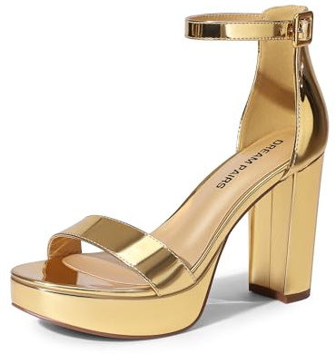 DREAM PAIRS Women's Platform Chunky High Heeled Sandals Open Toe Block Heels Ankle Strap Dress Shoes for Wedding Party Evening,Size 6,Gold-Pat,DWUMHS2508