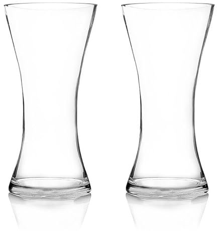 simpa Handmade Clear Glass Tabletop Flared Gathering Hourglass Vase 25cm (H) x 13cm Dia - Set of 2
