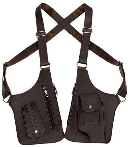 Sac Tactique À Double Bandoulière Antivol Avec Multi-Poches - Pochette de Sécurité Cachée Sous Les Bras Pour Téléphone en Cuir PU Pour Homme