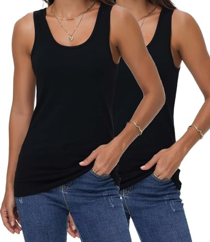 wirarpa Women's Cotton Vest Tops Tank Tops 2 Pack | Ladies Summer Tops, Sleeveless Undershirts