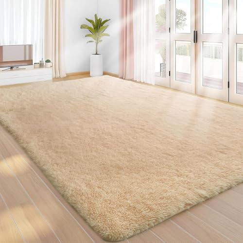 Treeboy Hochflor Teppiche Beige Teppich Wohnzimmer 240x340 Waschbar Anti-Rutsch Extra Große Teppich Schlafzimmer Flauschige Moderne Teppiche Matte Teppichen für Schlafzimmer Kinderzimmer