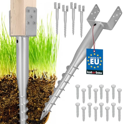 KOTARBAU® 4 piezas de soporte de poste U para atornillar 140x720mm de acero galvanizado, funda de impacto, funda de impacto para el suelo, zapata de poste, perno en U, anclaje de tierra, punta de
