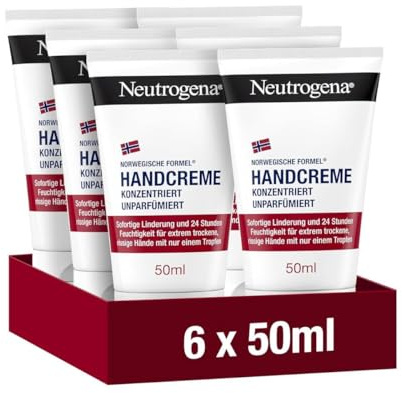 Neutrogena Hand Cream Concentrated Unscented (6 x 50 ml), Soothing Moisturising Cream with 40% Glycerine Plus Vitamin E, Immediately Moisturising Hand Cream for Very Dry Hands, Economy Set