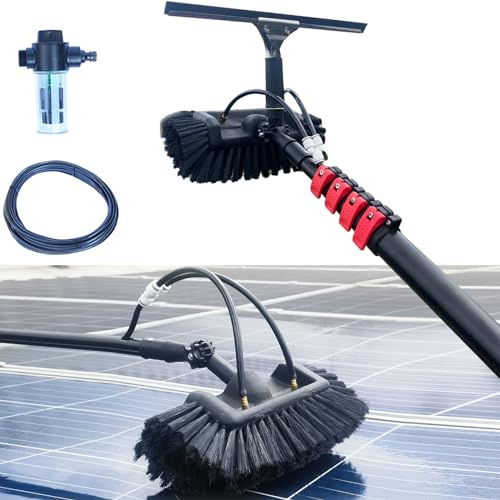 10.8M Telescopic Window Cleaner, Water Fed Hydrocleaner Brush, Conservatory Roof & Gutter Cleaning Pole, Squeegee & Soap Dispenser for Caravans & Outdoor Use