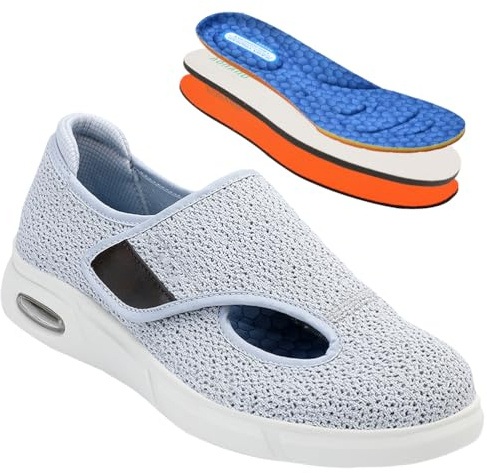 AZMAHT Scarpe Uomo con Strappo Estive Sportive Ortopediche Scarpa per Fascite Plantare Pianta Larga Diabetici Donna per Anziani Pantofole X Hook And Loop,Grigio,42 EU