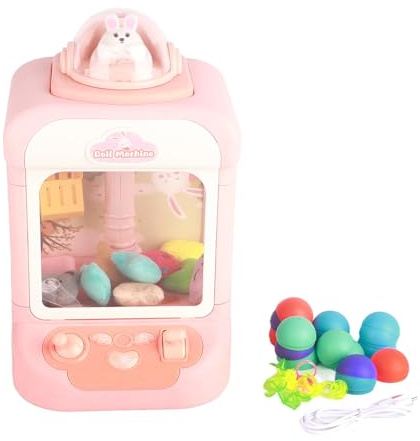WOHPNLE Macchina Artigli per Bambini, Simpatico Macchina per Bambole Coniglio Mini Distributore Automatico 20 Mini Peluche Musica Caramelle Grabber Premi Dispenser per Regali di Na (Coniglio Rosa)