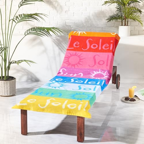 Catherine Lansfield Block Stripe Cotton 92x180cm Beach Sun Lounger Towel Bright