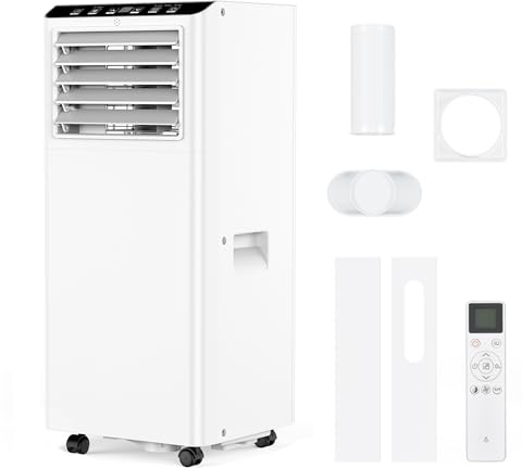 Aire acondicionado portátil 9000 BTU 2,6 kW(con mando a distancia), bajo consumo energético, pantalla LED, 4 modos, 2 velocidades de ventilador, 25 m², temporizador de 24 horas