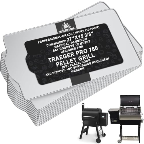 WEBROIL Paquete de 10 forros de bandeja de goteo BAC520 para parrilla ahumadora de pellets Traeger Pro 780, forros de aluminio resistentes al calor para accesorios de parrilla Traeger Pro 780, bandeja