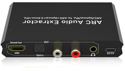 Plyisty ARC Optical Audio Extractor, DAC Digital Till Analog-omvandlare med 192KHz 24bit & 5.1CH-stöd, för TV-högtalarsystem, Hemmabio, CEC-volymkontroll