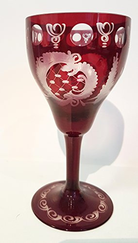 Oberstdorfer Glashütte Egermann Verre à vin antique poncé, sherry, verre de Bohême, rouge rubis vieilli, collecteur d'occasion comme neuf, hauteur env. 13,5 cm