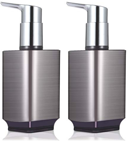 Boperzi 2 Pack Soap Dispenser Rust Proof Refillable Liquid Hand & Dish Soap Dispenser Set Leak Proof Plastic Chorme Pump for Kitchen Bathroom, 10oz