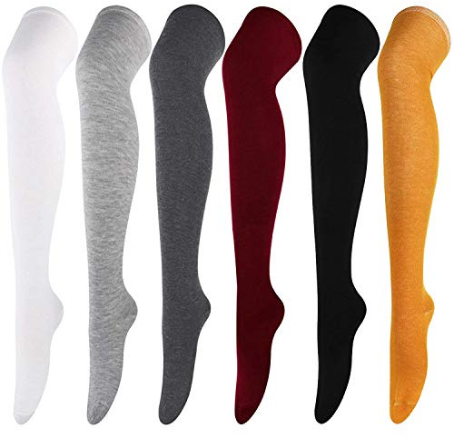 DRESHOW 6 Pairs Long Socks Thigh High Socks Tights Over Knee Socks Casual High Stockings for Girls and Women