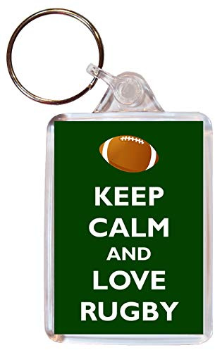 Keep Calm and Love Rugby - Double Sided Large Keyring Key Ring Fob Chain Name Tag