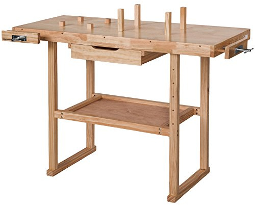 tectake 400915 Snickarbänk i trä med skruvstäd modell 1