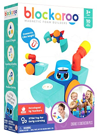 Blockaroo Blocs de Construction magnétiques Jeu éducatif pour Enfants Ensemble de Jouets Aquatiques éducatifs pour Construction créative Remorqueur Bateau Boîte avec 10 Blocs de Construction