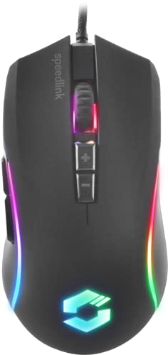 SPEEDLINK ZAVOS Gaming Mouse – Gaming Maus mit Kabel, mehrfarbige LED Beleuchtung, 5 Tasten PC Maus kabelgebunden, DPI-Schalter bis 6400dpi, gummierte Oberfläche, ummanteltes Kabel, schwarz