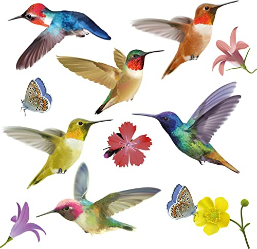 WALPLUS 12 Stück Kolibri Fensterabziehbilder Selbstklebende Antikollisions-Vogelschutz-Aufkleber für Fenster Statische Schmetterlinge, Blumen und Vögel Fensteraufkleber für Vogelschlagschutz