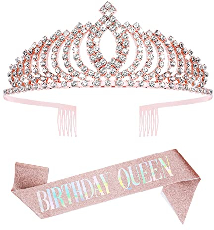 Abeillo Geburtstagskrone Schärpe, Birthday Queen Schärpe Kristall Tiara Krone, Happy Birthday Krone für Erwachsene Geburtstag Geschenke Deko