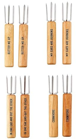 Santa Barbara Design Studio Corn on the Cob Holders 3-Prong Wood Skewers, 8-Count, Oak/Stainless Steel
